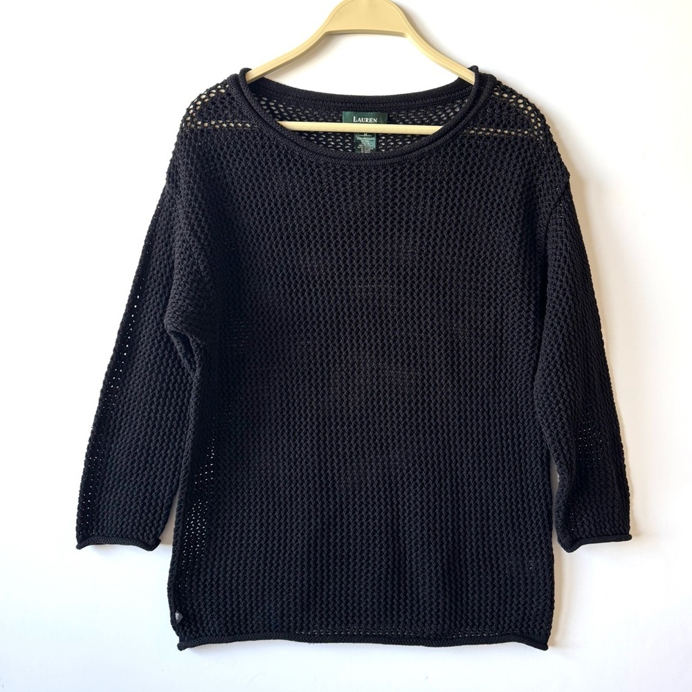 Lauren Ralph Lauren black open knit roll neck sweater